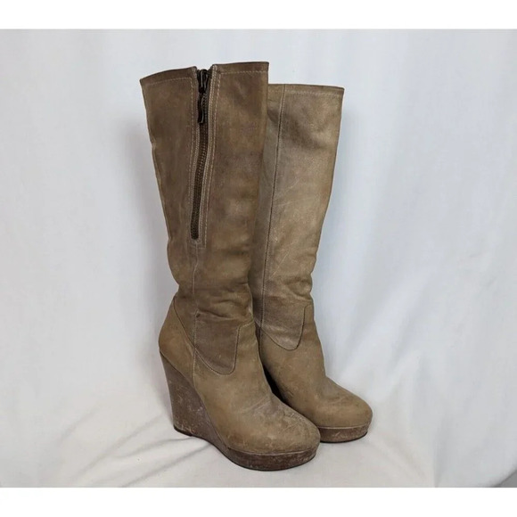 Vintage Y2K Steven by Steve Madden 10 M Leather Tall Riding Boots Wedge Heels - Picture 1 of 15